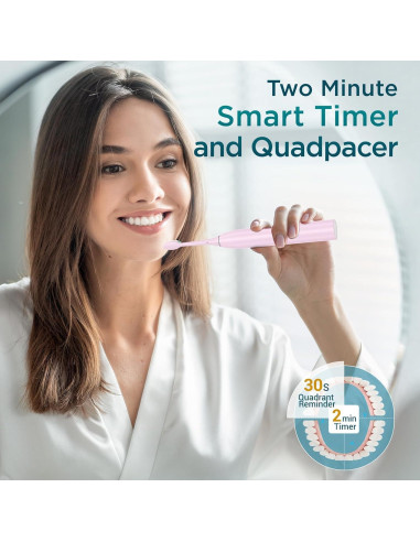 Cepillo de Dientes Eléctrico Fronix Sonic Rosa con 8 Cabezas