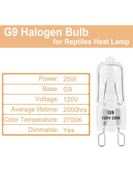 Bombillas de Calor G9 Halógenas 25W para Reptiles - Paquete de 2