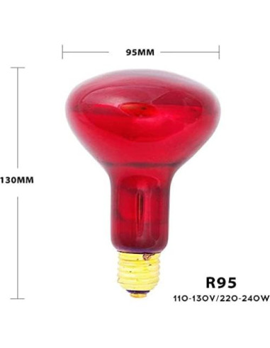 Bombilla de Calor Infrarroja BONGBADA R95 100W E26 Rojo
