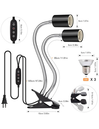 Lámpara de Calor Doble Cabeza Buddypuppy UVA UVB 25W