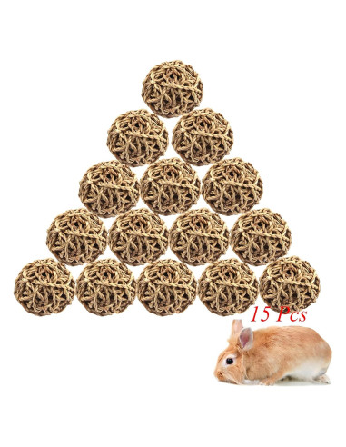 15PCS Juguetes de Bola de Hierba Natural para Mascotas 7.1cm