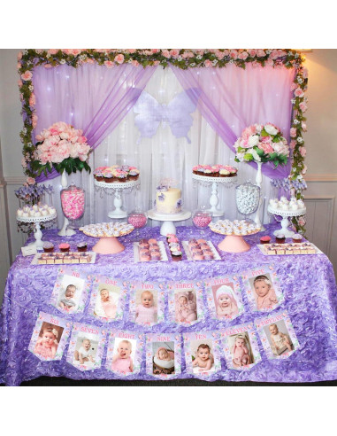 Banner de Fotos de Cumpleaños 1 Año Mariposa Rosa Fangleland