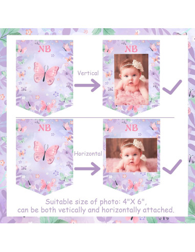 Banner de Fotos de Cumpleaños 1 Año Mariposa Rosa Fangleland