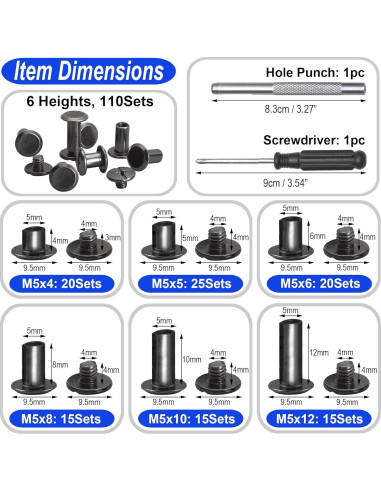 110 Sets Tornillos Chicago Yoranyo para Artesanías de Cuero