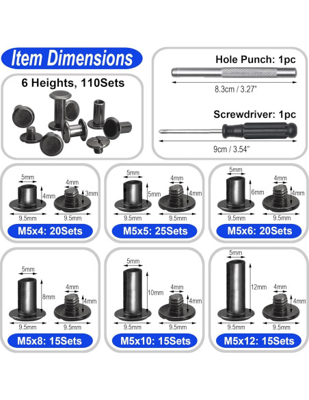 110 Sets Tornillos Chicago Yoranyo para Artesanías de Cuero