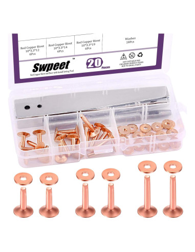 Kit de Remaches y Arandelas de Cobre 38 Piezas Swpeet