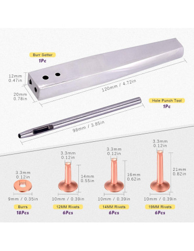 Kit de Remaches y Arandelas de Cobre 38 Piezas Swpeet