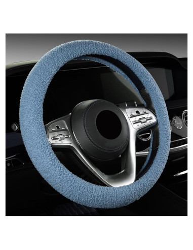 Cubierta de Volante de Coche Peluda KVAEY 39-40 cm Azul