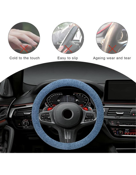 Cubierta de Volante de Coche Peluda KVAEY 39-40 cm Azul