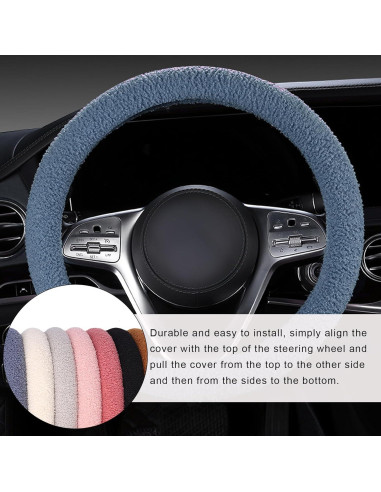 Cubierta de Volante de Coche Peluda KVAEY 39-40 cm Azul