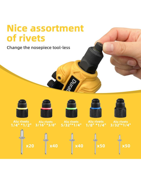 Pistola de Remaches Duratl DT800 con 200 Remaches y 5 Boquillas