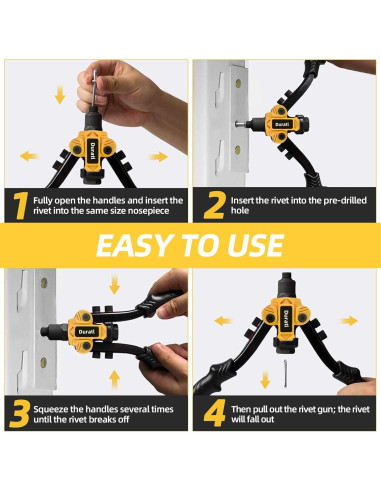 Pistola de Remaches Duratl DT800 con 200 Remaches y 5 Boquillas