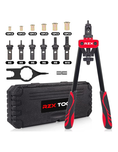 Pistola Remachadora Manual RZX 1.96kg con 6 Mandriles M3-M10