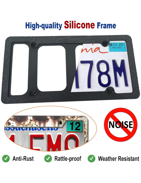 Marco de Placa de Licencia de Silicona FBJTDQ - Topografía 2 Pzas Marco de Placa de Licencia de Silicona FBJTDQ - Topografía 2 Pzas