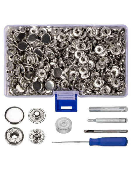 Kit de 120 Broches de Metal Plateado 12.5mm Juasky con Herramientas