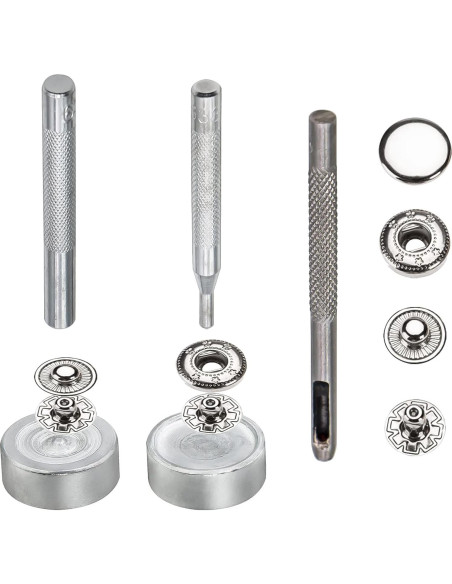 Kit de 120 Broches de Metal Plateado 12.5mm Juasky con Herramientas