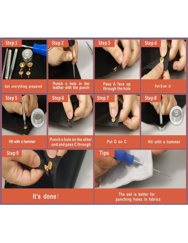 Kit de 120 Broches de Metal Plateado 12.5mm Juasky con Herramientas