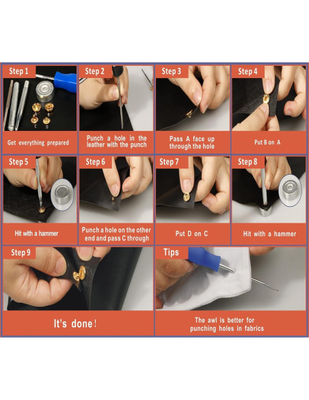 Kit de 120 Broches de Metal Plateado 12.5mm Juasky con Herramientas