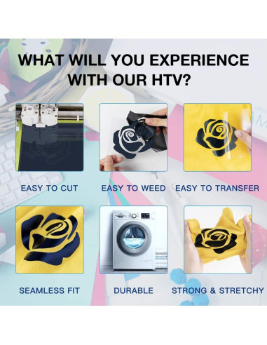 Vinilo HTV Negro 30.48cm x 2.44m HTVRONT para Camisetas