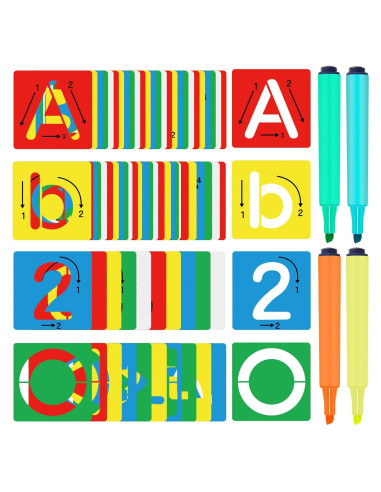 72 Piezas Plantillas Letras y Números Preescolar Henoyso