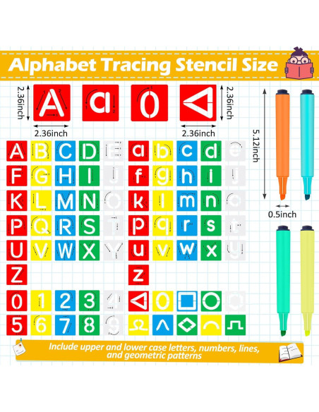 72 Piezas Plantillas Letras y Números Preescolar Henoyso