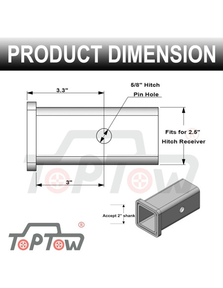 Adaptador de Enganche Toptow 64028HP 2-1/2" a 2" Acero