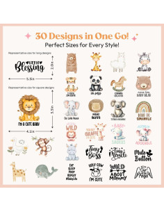 Transferencias DTF Kaciola 30 Hojas Animales Bebé 7.62-15.24 cm 2