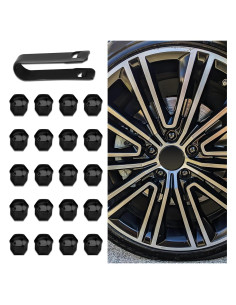 20 Tapas de Tuercas de Rueda Hexagonales 17mm Tecledsn Negro