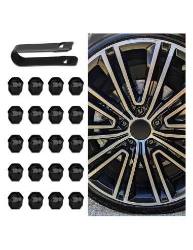 20 Tapas de Tuercas de Rueda Hexagonales 17mm Tecledsn Negro