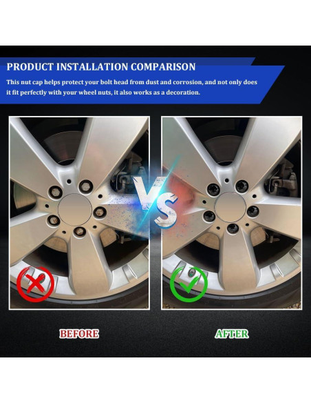 20 Tapas de Tuercas de Rueda Hexagonales 17mm Tecledsn Negro