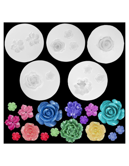 Molde de Silicona para Resina Flor PAGOW 5 Piezas DIY Molde de Silicona para Resina Flor PAGOW 5 Piezas DIY