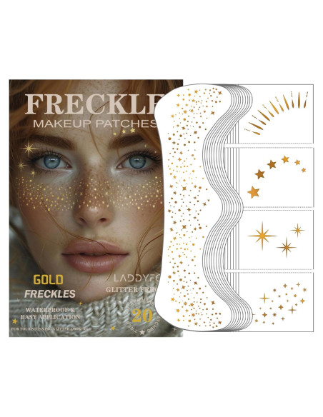 20 Parches de Maquillaje Facial Dorados LADDYFOX - Brillantes Impermeables