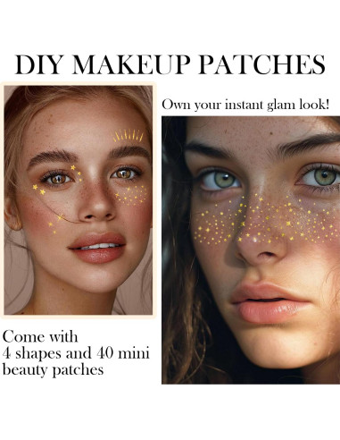 20 Parches de Maquillaje Facial Dorados LADDYFOX - Brillantes Impermeables