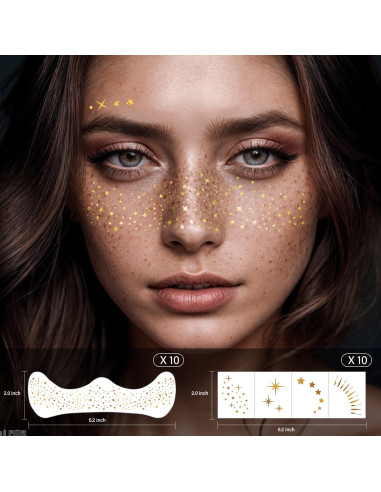 20 Parches de Maquillaje Facial Dorados LADDYFOX - Brillantes Impermeables