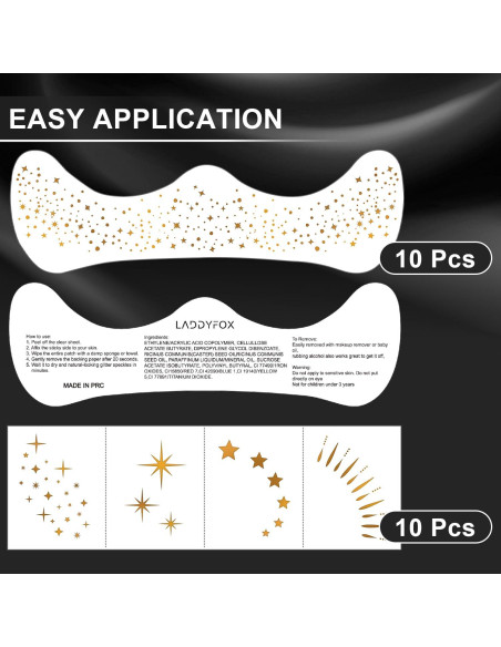 20 Parches de Maquillaje Facial Dorados LADDYFOX - Brillantes Impermeables