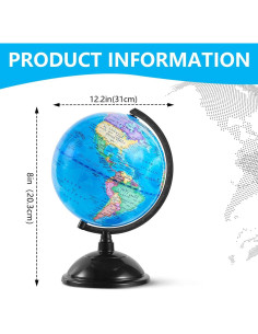 Globo Terráqueo Giratorio KISEER 20.32 cm Azul Educativo 2