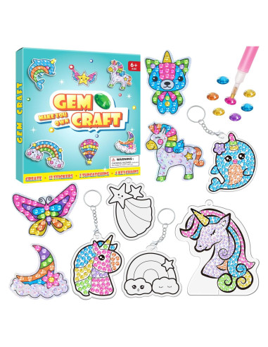 Kit de Pintura de Diamante WAHFNG para Niños - 12 Stickers, 4 Llaveros, 2 Atrapasueños