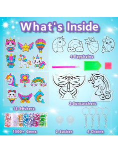 Kit de Pintura de Diamante WAHFNG para Niños - 12 Stickers, 4 Llaveros, 2 Atrapasueños 2
