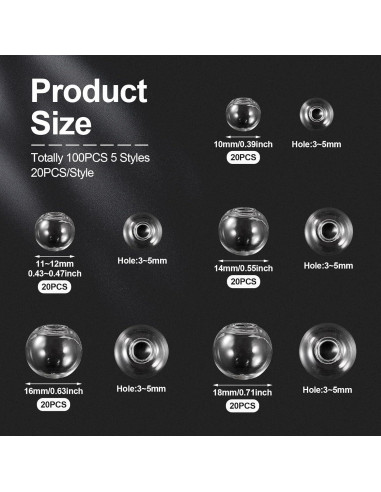 100 Esferas de Vidrio Transparentes Spritewelry 10-18mm para Manualidades