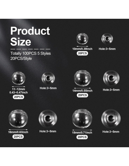 100 Esferas de Vidrio Transparentes Spritewelry 10-18mm para Manualidades