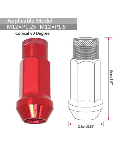 Tuercas de Rueda M12x1.5 SOROPARTS Juego 22 Piezas Color Rojo