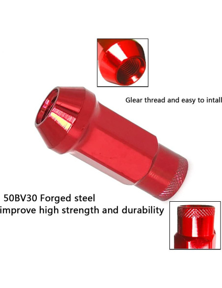 Tuercas de Rueda M12x1.5 SOROPARTS Juego 22 Piezas Color Rojo