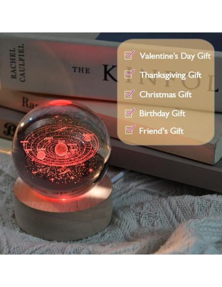 Bola de Cristal 3D del Sistema Solar ZRENJHUS 60mm LED Bola de Cristal 3D del Sistema Solar ZRENJHUS 60mm LED