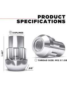 Tuercas de Rueda Caballero Blanco 40700S Cromo M12x1.5 4 Pzas 2