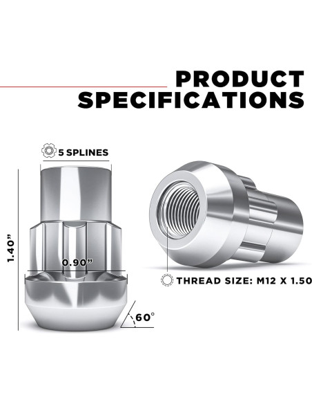 Tuercas de Rueda Caballero Blanco 40700S Cromo M12x1.5 4 Pzas