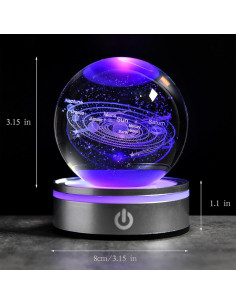 Esfera de Cristal 3D del Sistema Solar QIANCHANG con Base LED 2