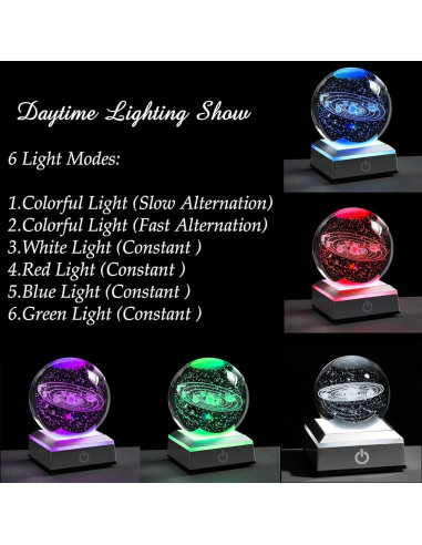 Bola de Cristal 3D Sistema Solar LED 80mm Liberal Brightdeer