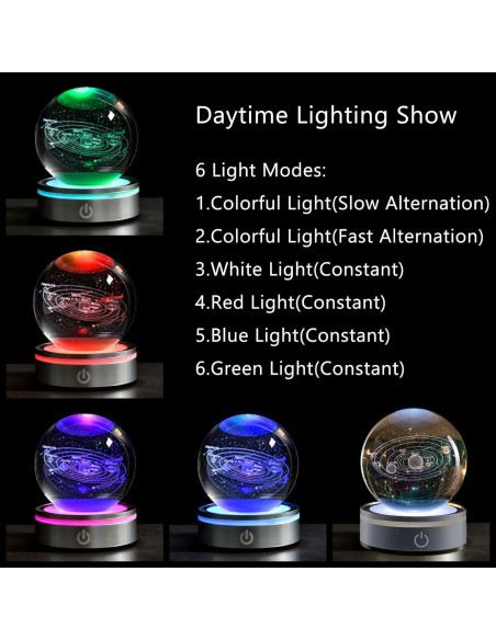 Esfera de Cristal 3D del Sistema Solar QIANCHANG con Base LED Esfera de Cristal 3D del Sistema Solar QIANCHANG con Base LED