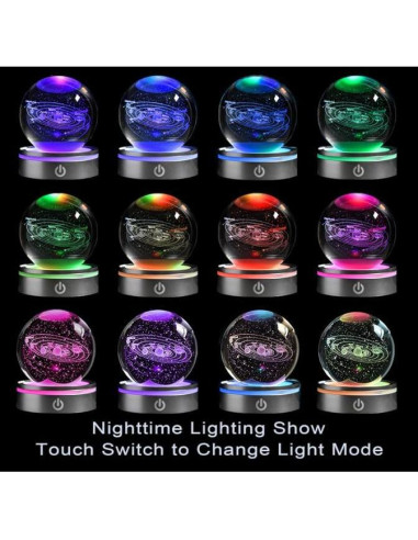Esfera de Cristal 3D del Sistema Solar QIANCHANG con Base LED
