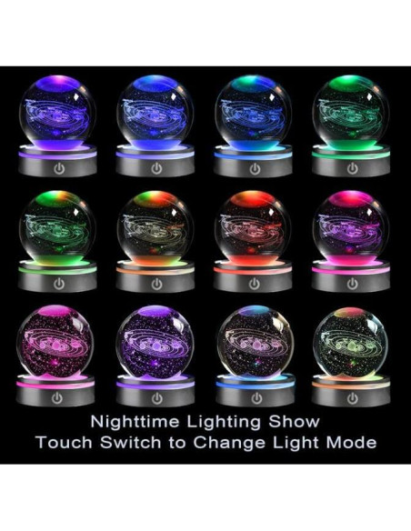 Esfera de Cristal 3D del Sistema Solar QIANCHANG con Base LED Esfera de Cristal 3D del Sistema Solar QIANCHANG con Base LED